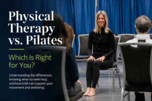 Pilates instructor teaching a movement class for adults as part of an article about physical therapy vs. Pilates and choosing the right support for recovery and mobility.